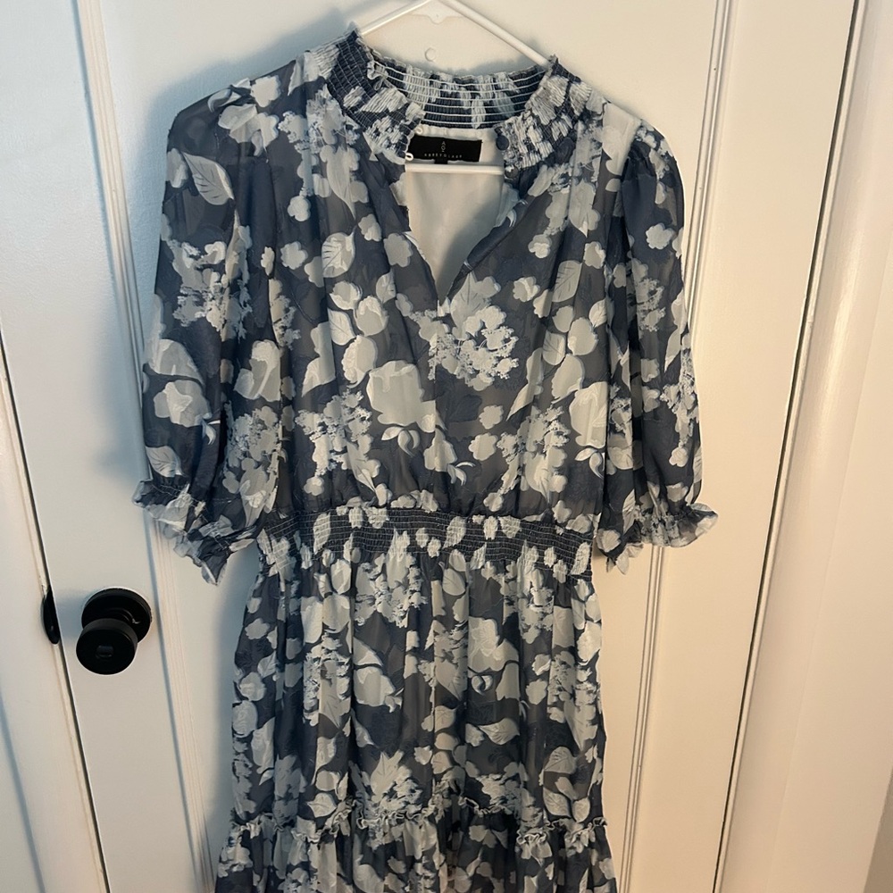 Abbey Glass Floral Print Dress in Blue and White